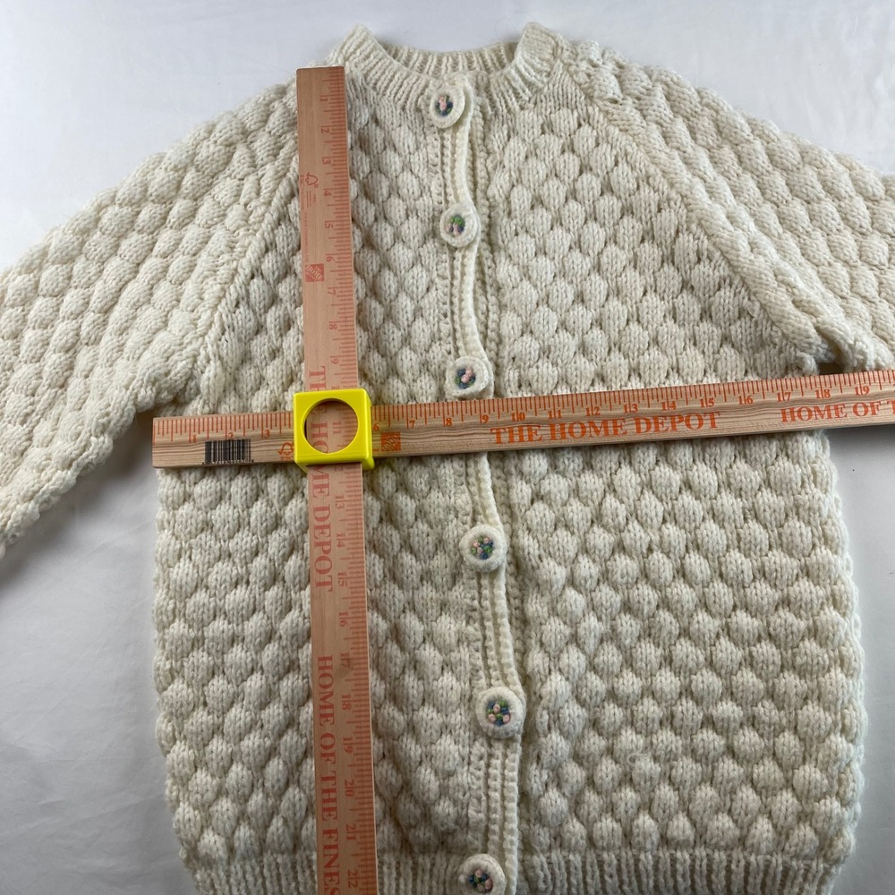 Cream Handmade Knit Bubble Stitch Cardigan Sweater Women's Medium - Picture 5 of 6